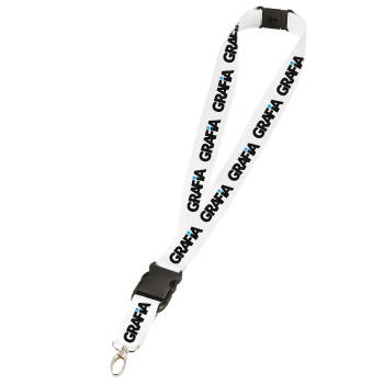 Lanyard blanco personalizado con logo GRAFIA repetido