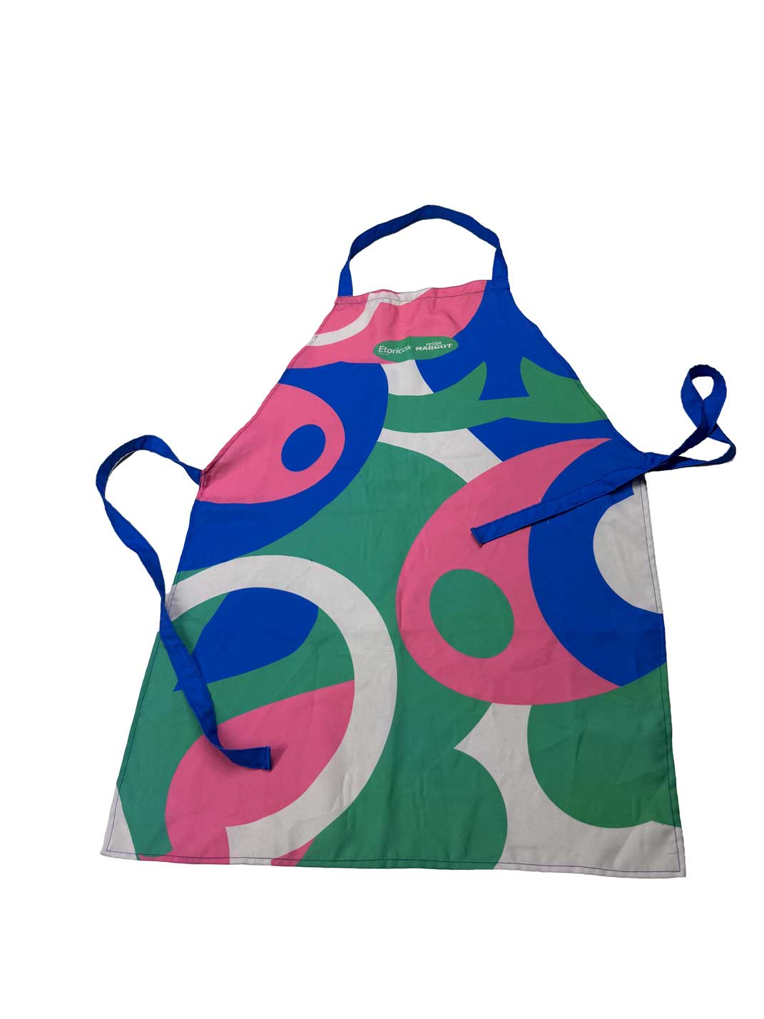 Delantal personalizado con diseño de círculos a color en rosa, azul y verde